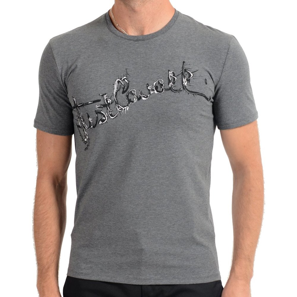 Just Cavalli Men's Gray Graphic Crewneck T-Shirt